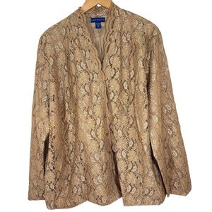 Karen Scott Metallic Gold Lace Jacket 3X Vintage Glam